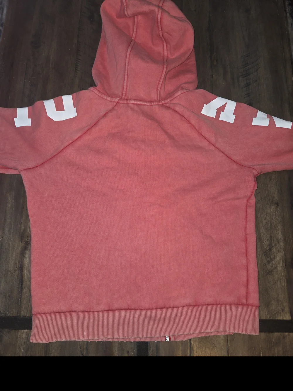 PINK Zip-Up Hoodie in Coral Pink with White Logo - Picture 6 of 8